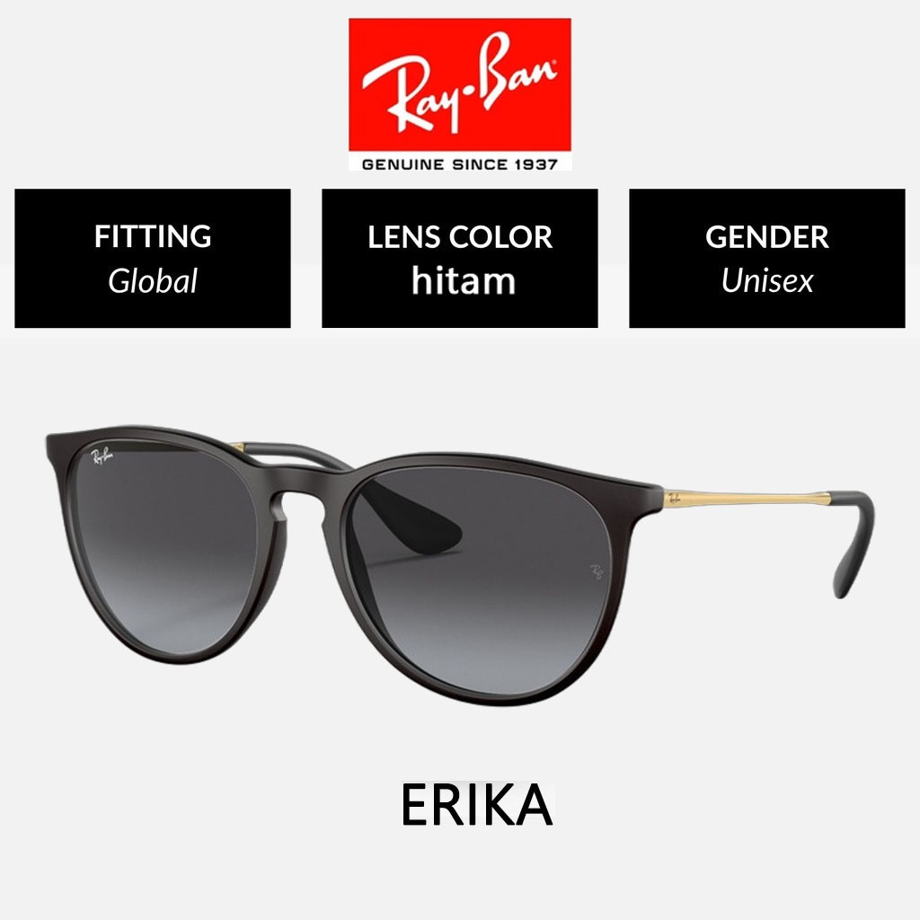 100% Original kacamata Ray-Ban Sunglasses Erika RB4171 Black Green Global Fitting men/women/ori