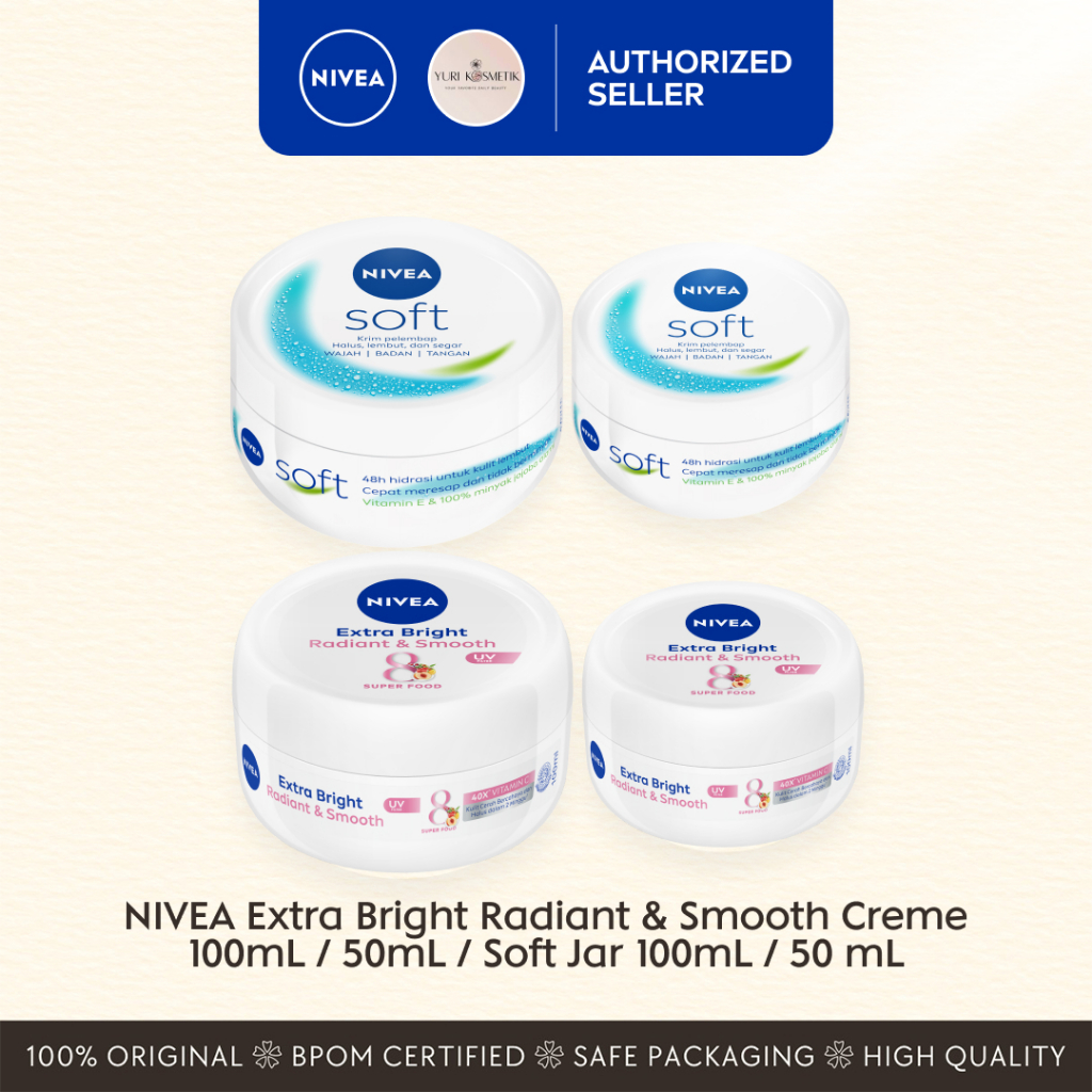 NIVEA Cream 100 m l/ Extra White Radiant Smooth/SOFT/ 50ML/100ML / NIVEA Crème Soft Jar 50ml Yuri Ko