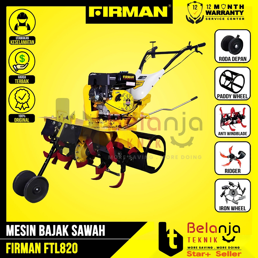 Firman Mesin Bajak Sawah Basah Kering FTL820 DOUBLE GARDAN Cultivator Tiller Bensin FTL 820