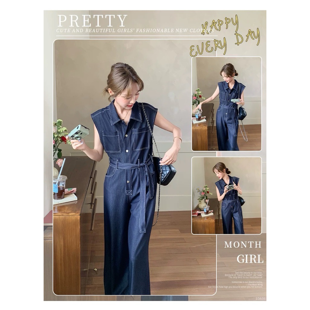 jumpsuit wanita / korean jumpsuit /casual jumpsuit polos warna denim / jumpsuit sleeveless