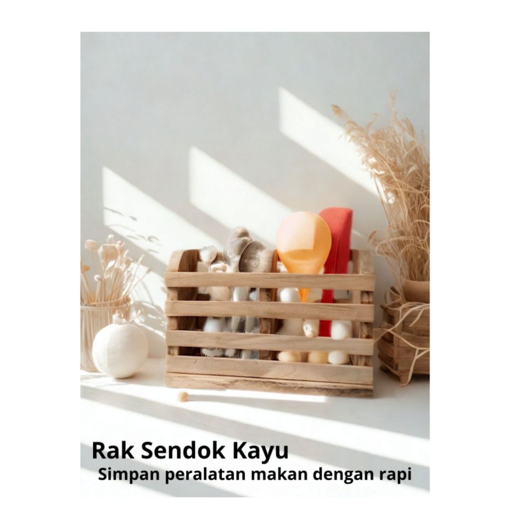 KERAJINAN KAYU Rak sendok-garpu Aesthetic hand made serbaguna - Tempat Pensil Sekat kayu minimalis