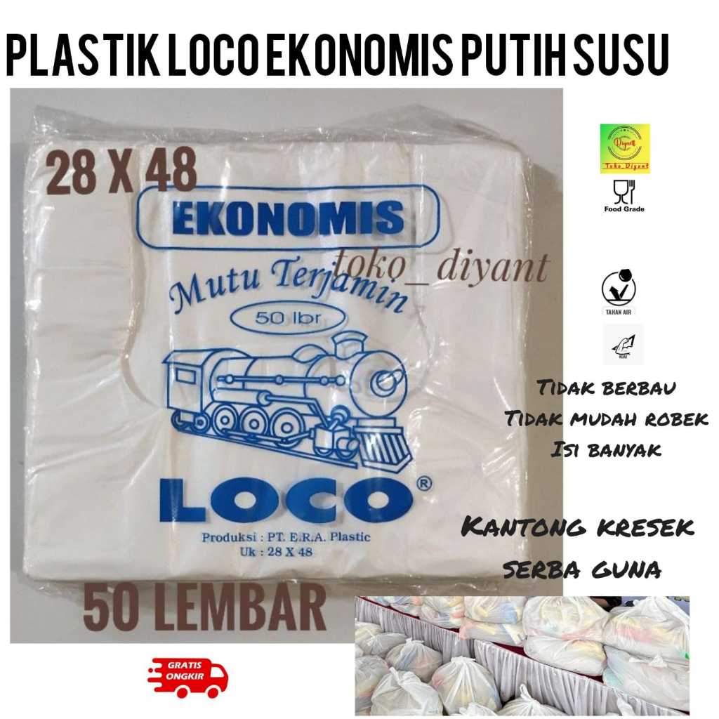 Kantong Plastik kresek Loco ekonomis tipis putih susu 28x48 / kresek ekonomis tipis putih susu uk 28