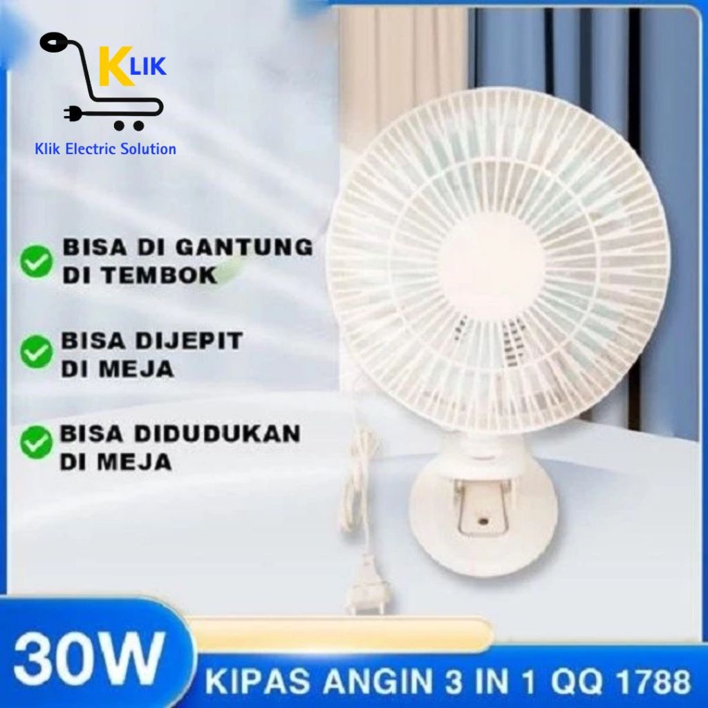 K.E.S - Kipas Angin QQ National 8 Inchi QQ-1788 3In1 Bisa Jepit Meja Clip Fan Original QQ