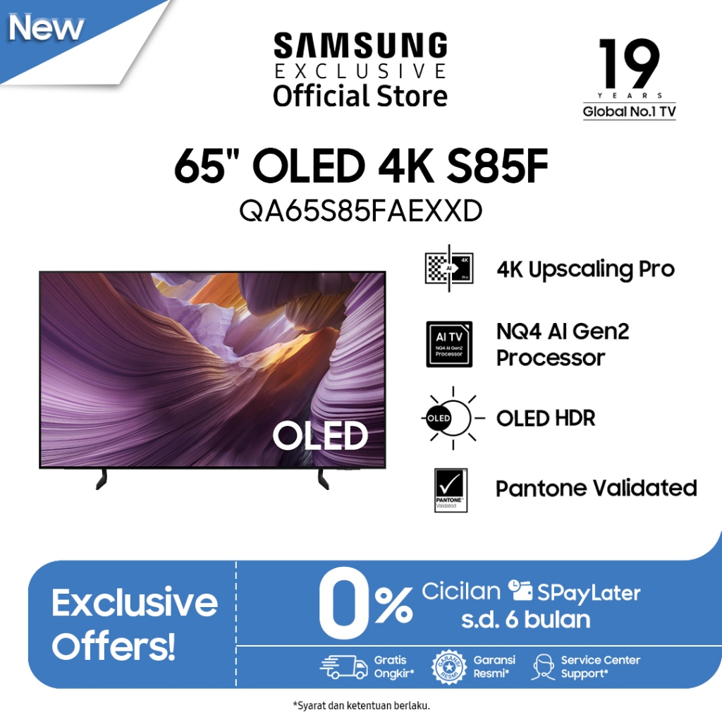 Samsung Smart TV 65" OLED 4K S85F | OLED HDR | 4K AI Upscaling | QA65S85FAEXXD