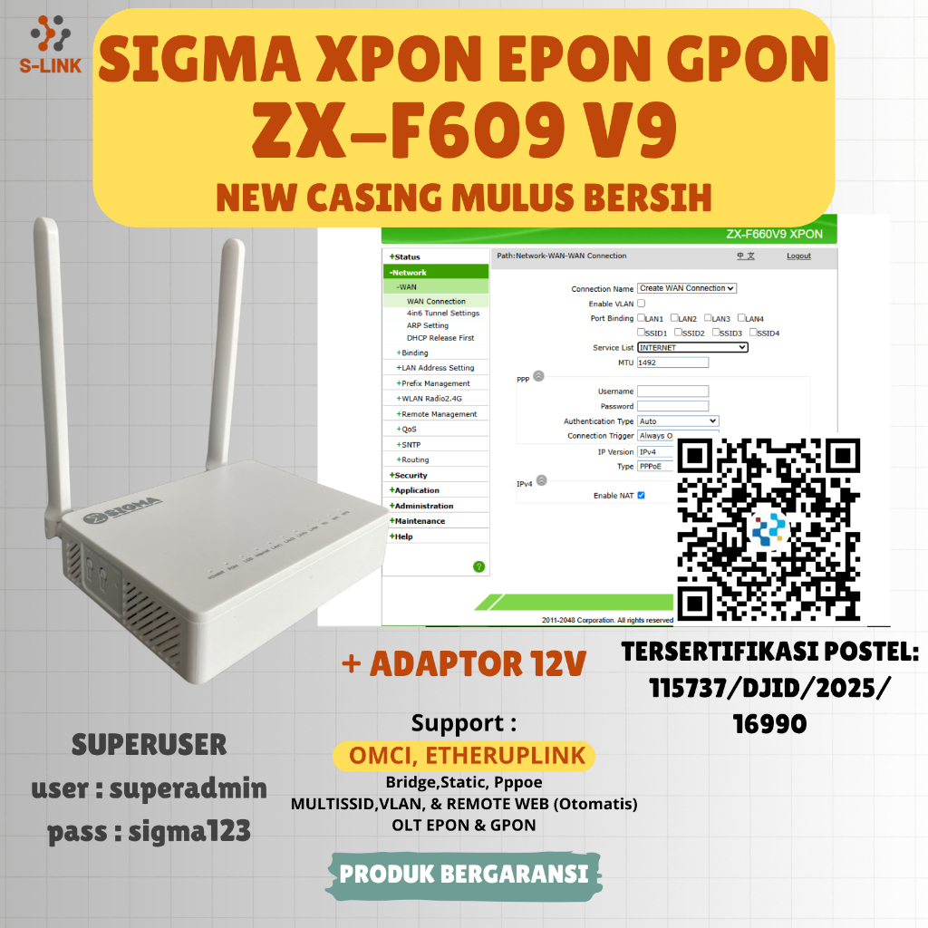 XPON EPON-GPON F609V9 DENGAN ADAPTOR