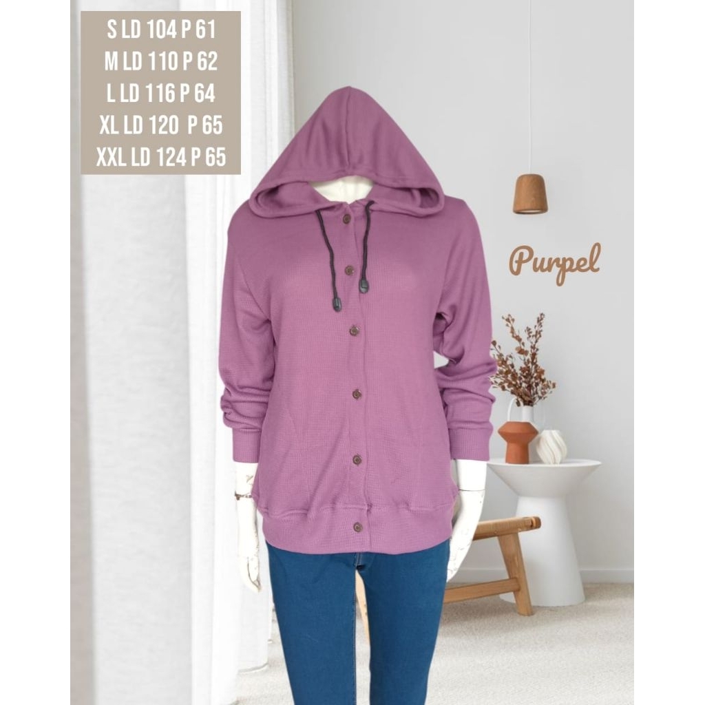 Jaket Hoodie Eclo Wanita Bahan Waffle