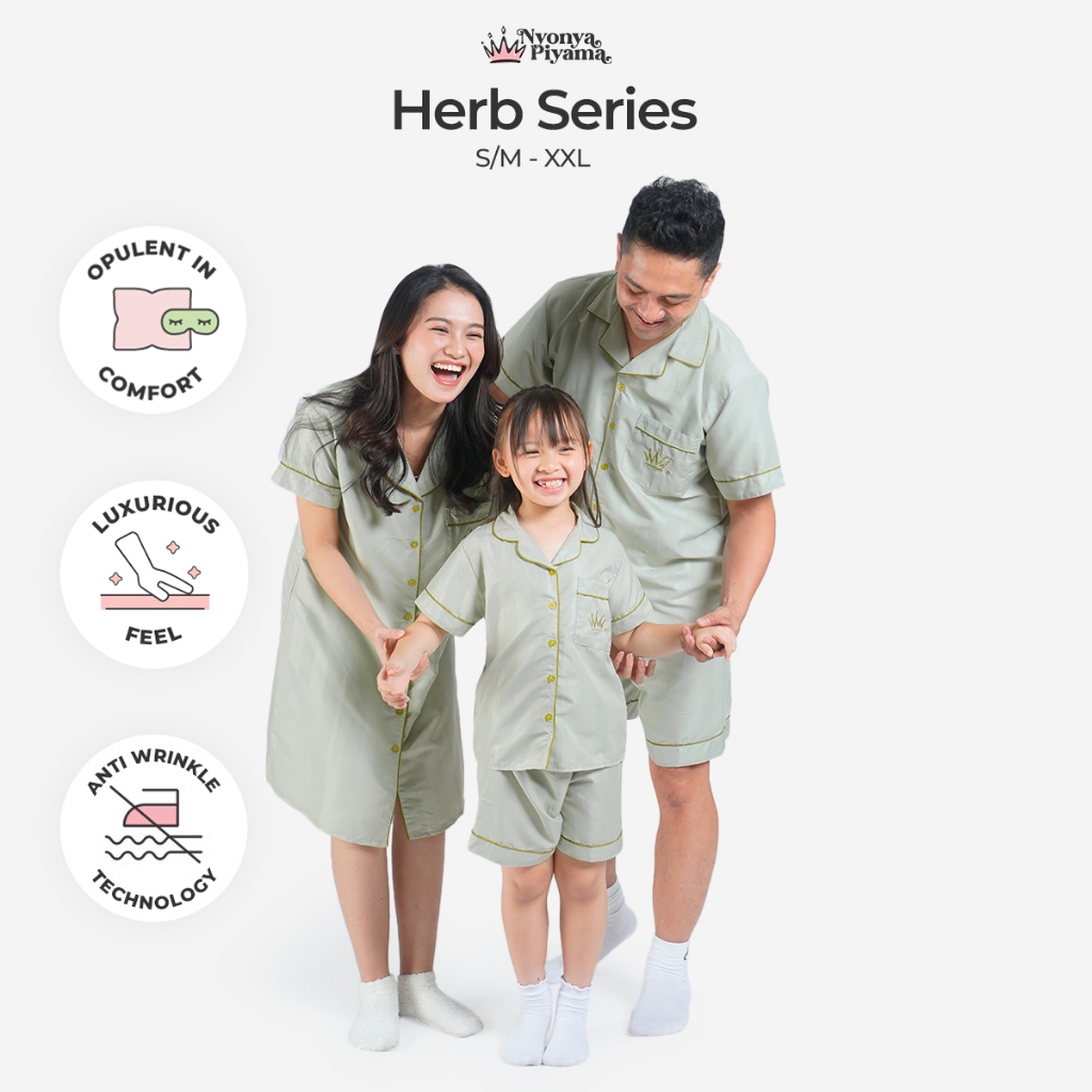 [BEST SELLER] Nyonya Piyama Herb Series Pajamas Poly Bamboo for Family - Basil