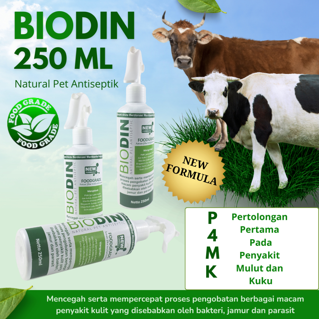 Biodin Natural Antiseptic Obat Luka Jamur Kudis Ampuh. PMK sapi