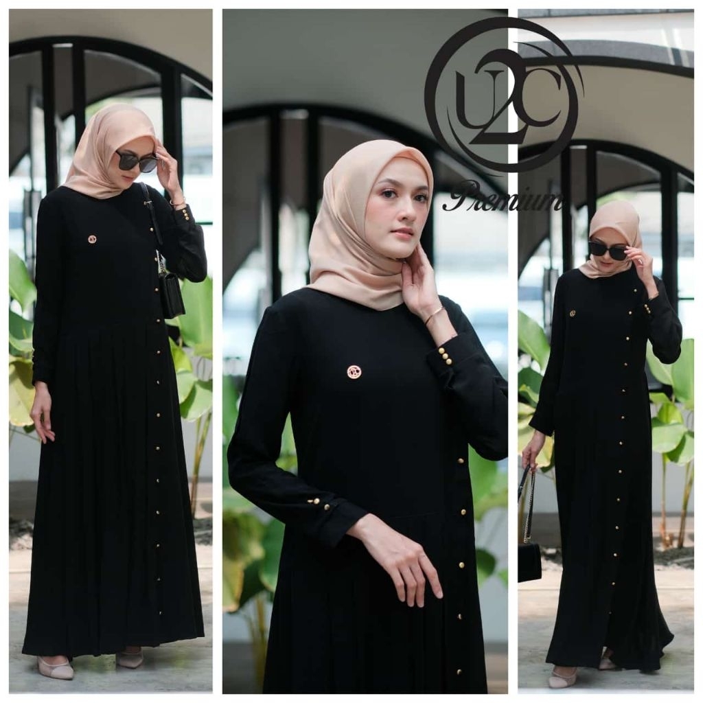 rania gamis abaya hitam putih by butik U2C