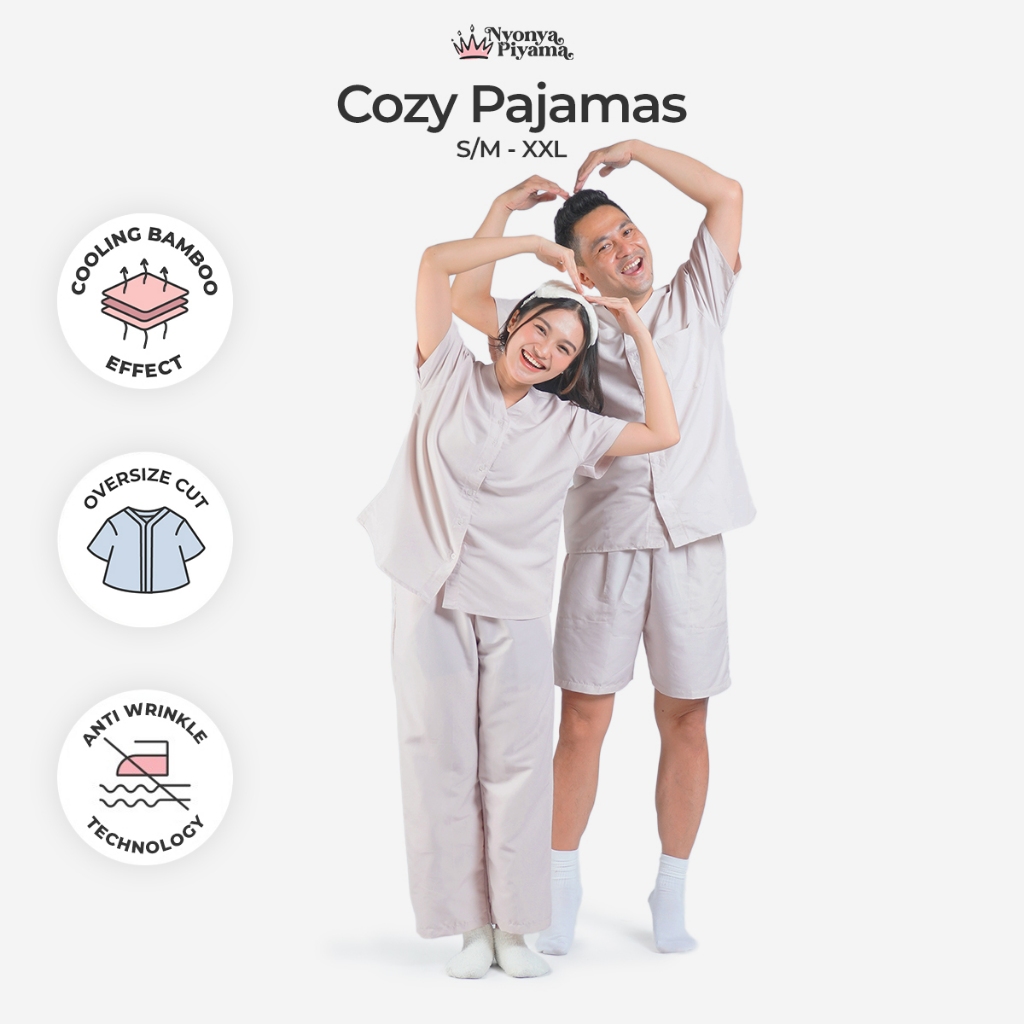 [BEST SELLER] Nyonya Piyama Oversized Cozy Pajamas Poly Bamboo for Couple - Oat