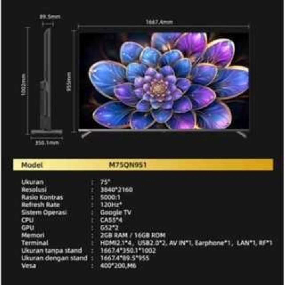 Changhong Google TV 75" M75QN951 4K 120Hz Mini LED Garansi Resmi