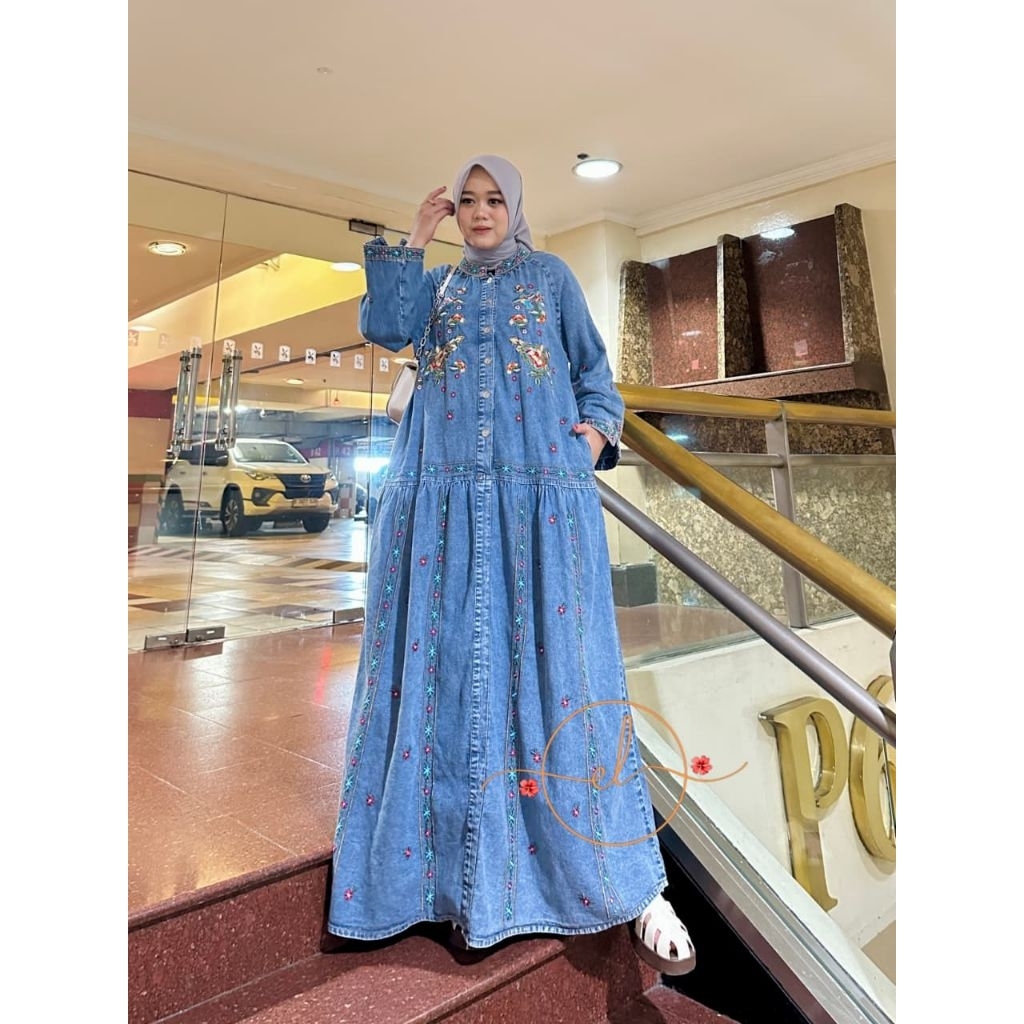 gamis jeans Olivia bordir /gamis jeans kekinian