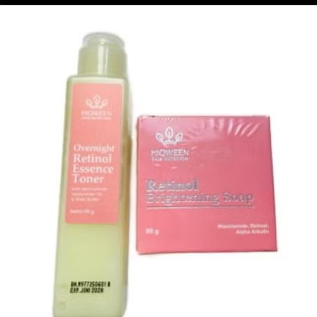 Hiqween Paket Isi 2 Hiqween Toner Overnight Retinol Essence 115g & Sabun Hiqween Retinol Brightening