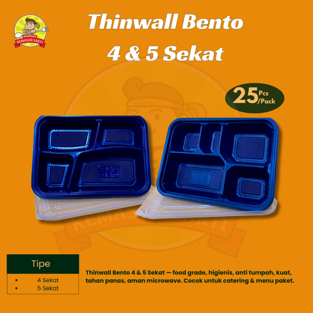 Thinwall Bento Tupai Hitam / Box Bento / Sekat 4 /  Sekat 5 isi 25 pcs