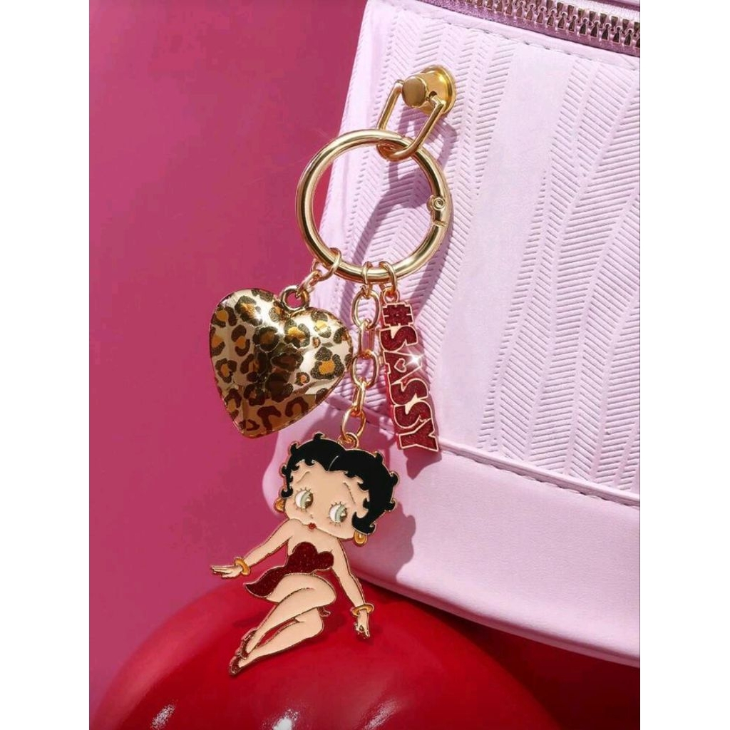 Betty Boop x SHEIN Zinc Alloy Women's Keychain Lady Bag Pendant Leopard Print Three-Dimensional Love
