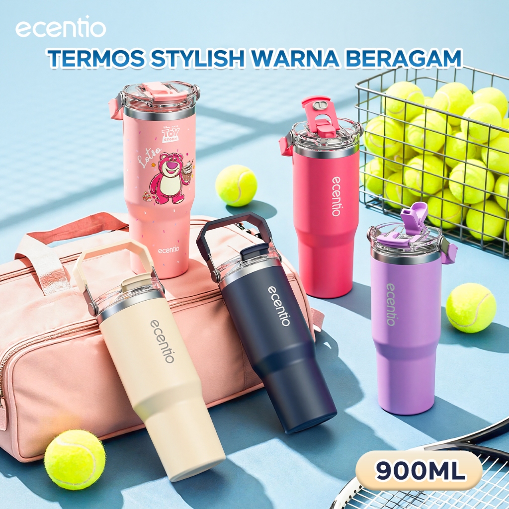 Special [RRQ] ecentio tumbler Stainless 900ml Portable aesthetic termos lucu Botol minum besar tas t