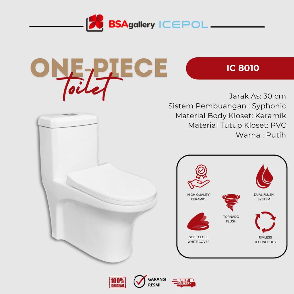 KLOSET DUDUK ICEPOL MONOBLOK ONEPIECE IC 8010 KODOK MODEL TOTO PUTIH