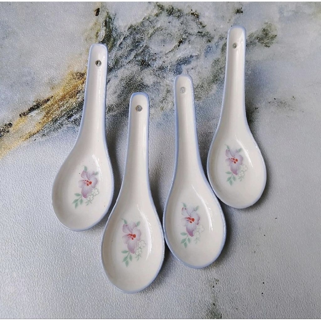 Sendok bebek keramik motif bunga pink 4pcs