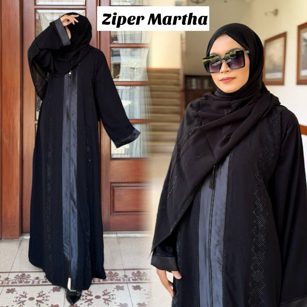 Abaya Ziper Martha Hitam Gamis Jettblack S-XL