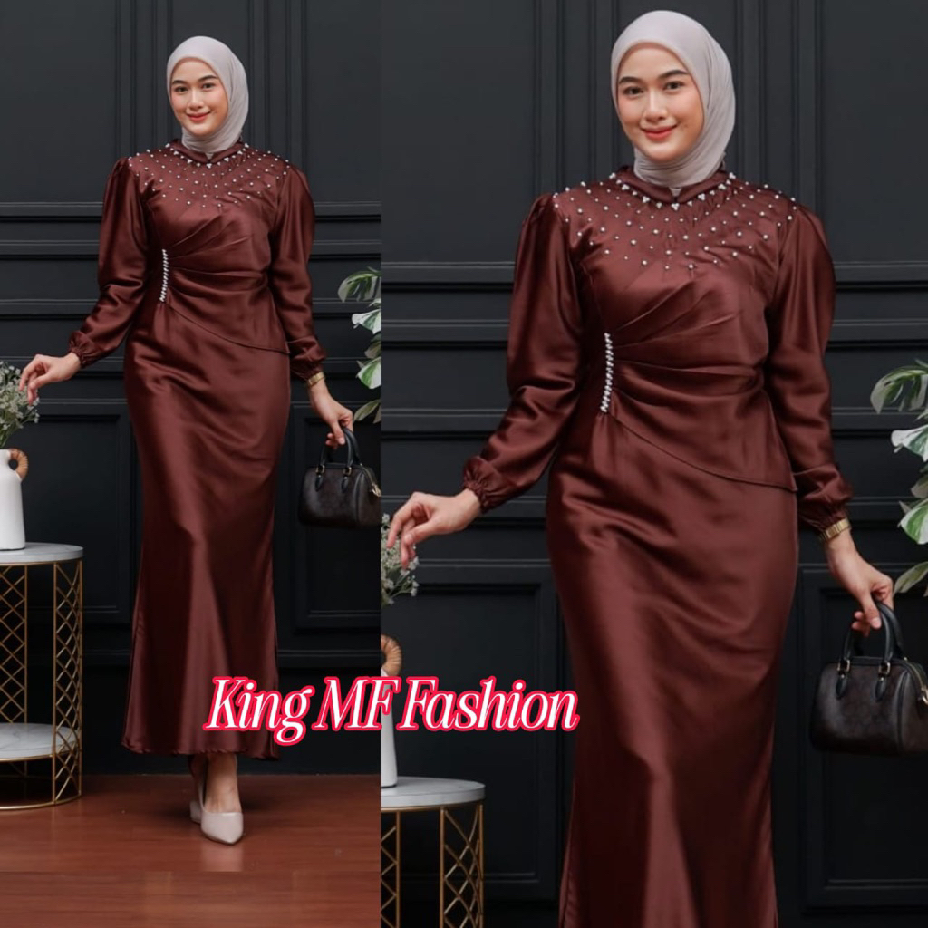 Vina Dres Satin Silk Premium Wanita kondangan Muslim Body Fit Viral Mermaid 2025