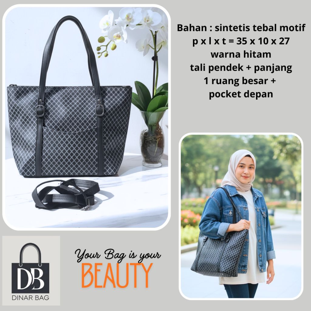 Dinar Bag | Tote bag jumbo tas kuliah tas guru tas kerja bahan tebal 10