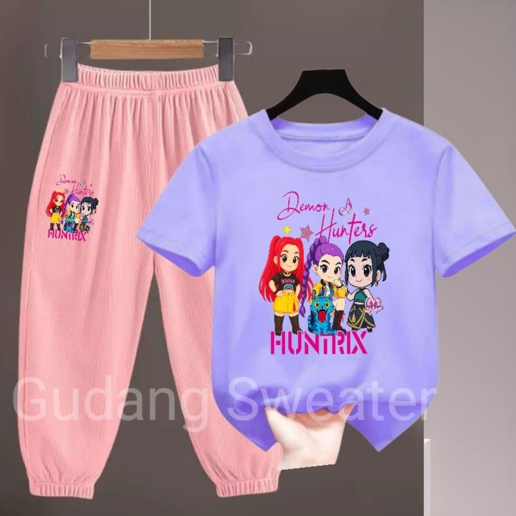 Joger Setelan Anak Perempuan 1-10 th HUNTRIX Kaos Oblong Dan Celana Joger