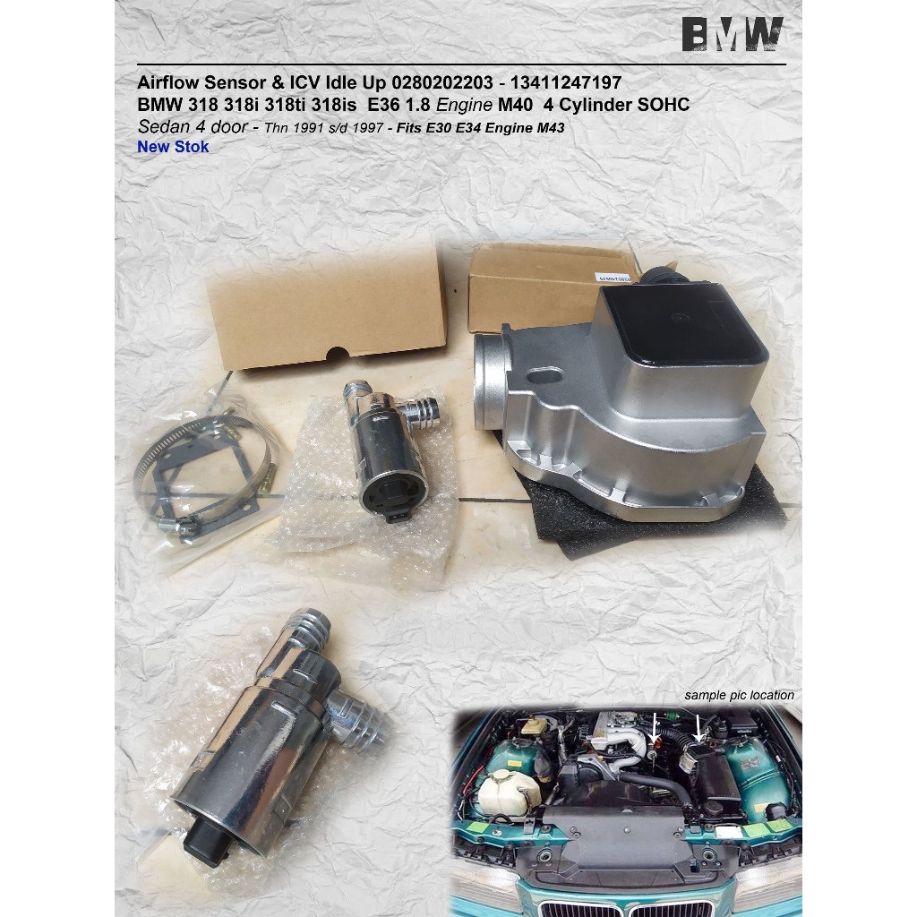 Airflow Sensor & ICV Idle Up BMW 318 318i 318ti 318is  E36 1.8 Engine M40 0280202203 - 13411247197  