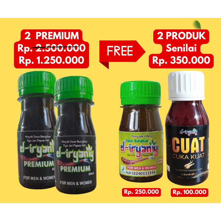 Paket 2 Pcs El-Iryaniy Premium 80 ml Pembesar Pria Racikan Terbaik Daun Bungkus Tiga Jari Papua Asli