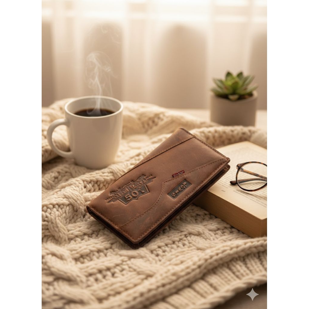 Dompet Kulit Levis Model Panjang Asli Kulit Sapi Kartu Pria Crazy Hos