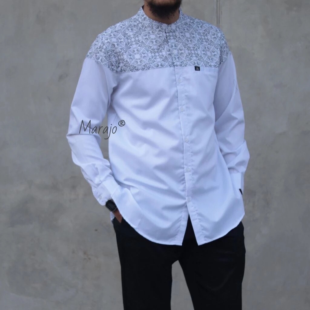 Baju Koko Kurta Pria Marajo Motif Batik/Kemko Agam Lengan Panjang