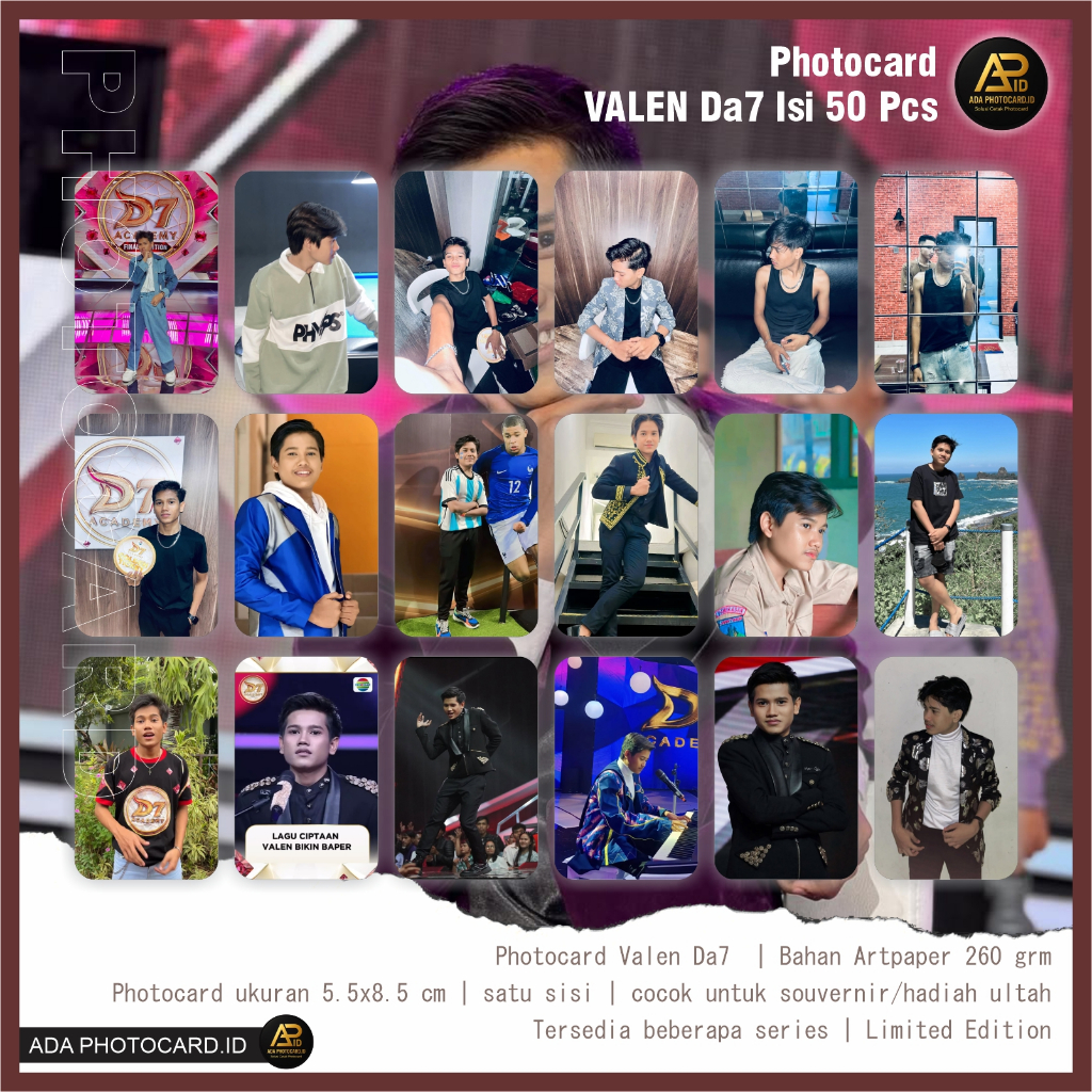 Ampirono_Mriki Photocard Valen D'Academy 7 Isi 50 Pcs Fanmade Bonus Ganci, Rare Card, 2 Pc Random,