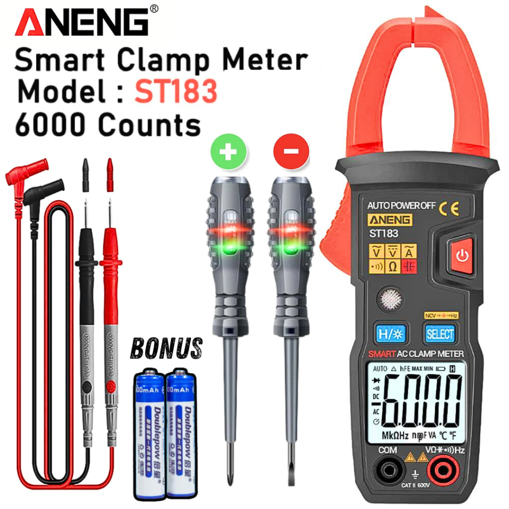 ANENG ST183 Tang Ampere Digital Multimeter Ac Dc Voltage NCV Tester Clamp+2 Obeng Tespen