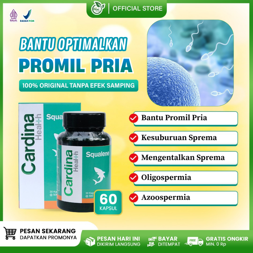Cardina Health Squalene Obat Penyubur Sperma Pria, Penambah Sperma Kosong Hormon Testoteron Azoosper