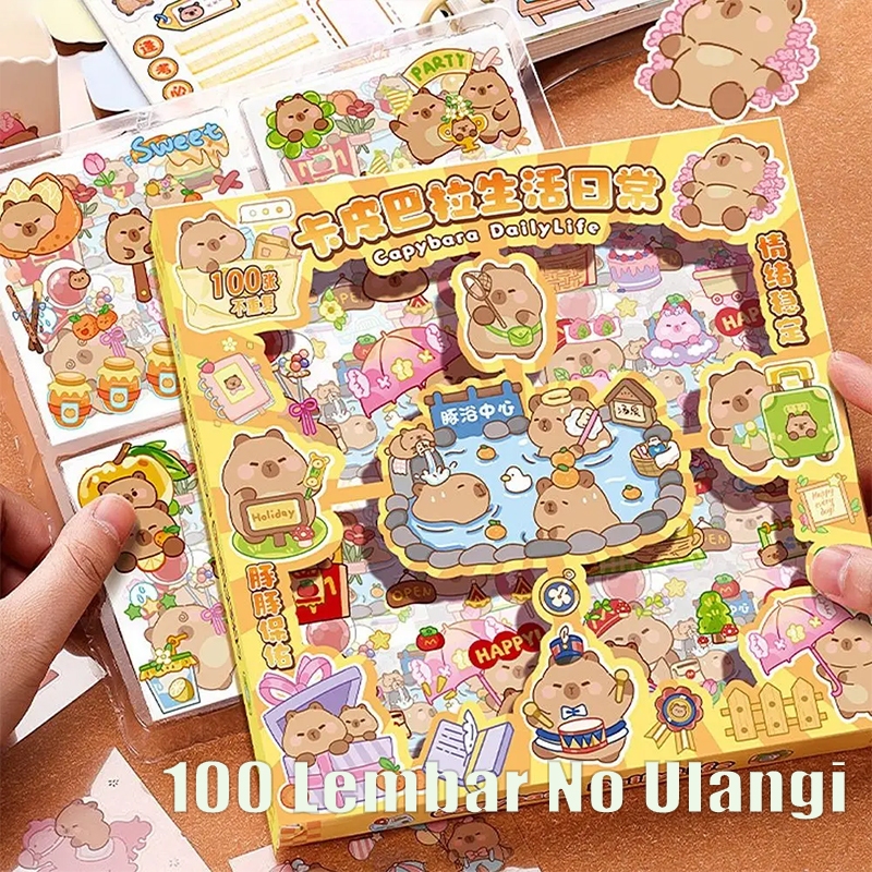 100 Lembar PET Buku Tangan Stiker Buah Kartun Bahan Dekorasi Stiker Mainan Stiker