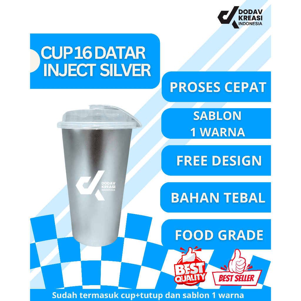 Sablon Cup 16 Oz Datar Injection silver  Premium Tebal Anti Tumpah Anti Pecah Cocok Untuk Take Away 