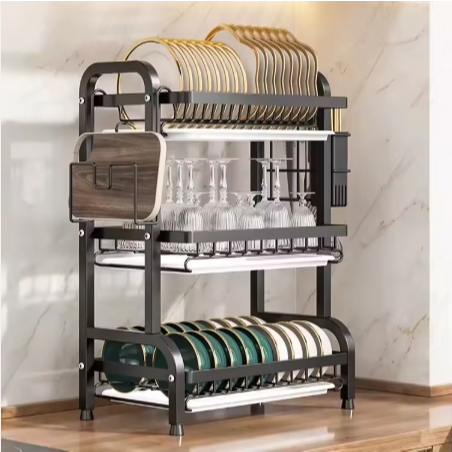Narita Dish Drainer 3 Layer Rak Piring 3 Susun Stainlees steel  Rak Dapur Wastafel Rak Penadah Cuci 