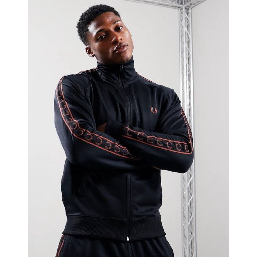 Fred Perry Contrast Tape Track Top Black Brown