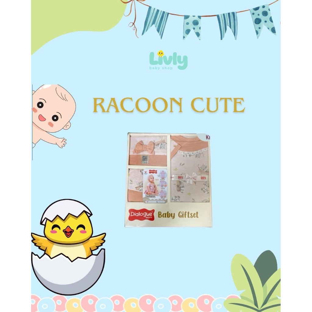 DIALOGUE BABY GIFTSET RACOON/setelan baju bayi lucu