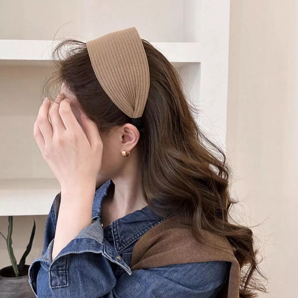 JH Bando Headband knit / Head Band Cantik Korea / Bando knit Lebar / Bando Bandana Lebar Garis Polos