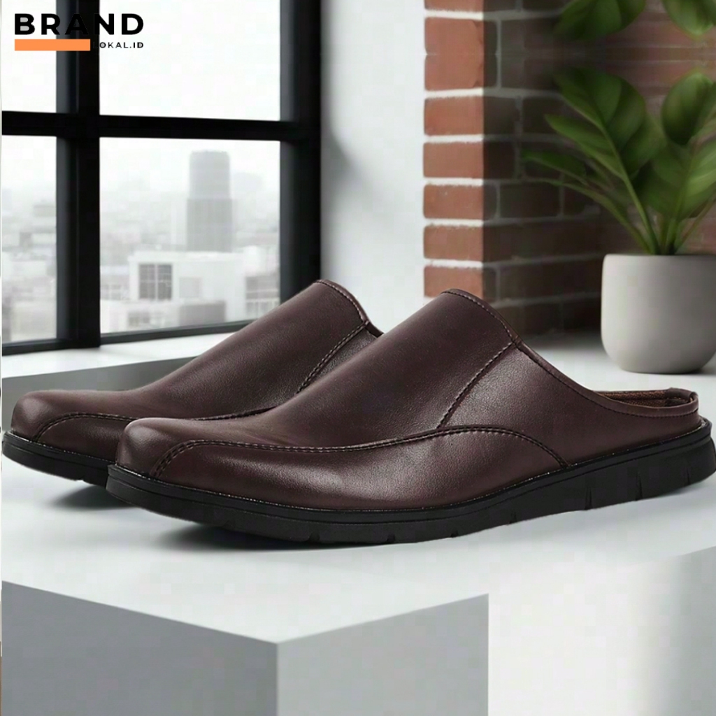 Sandal Sepatu Pria Kulit Asli Sintetis G19-1303 Selop Tutong Bustong - Geovelli