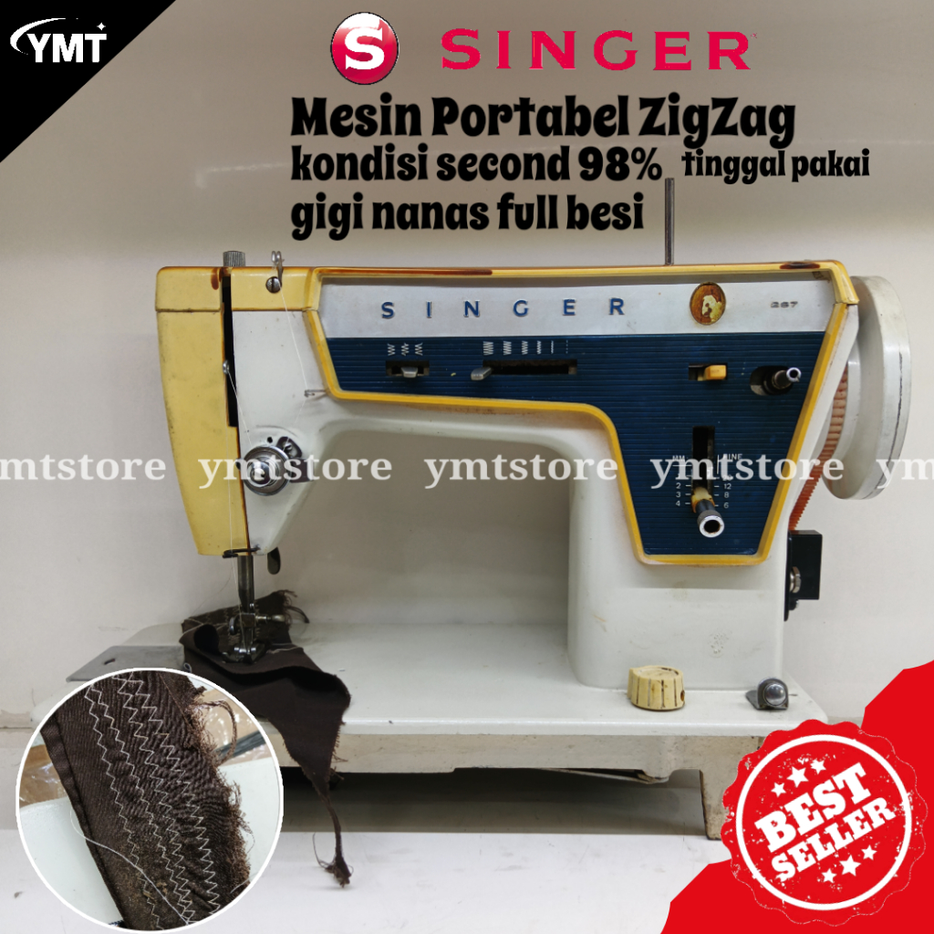Mesin Jahit Zig Zag Singer Portable Bekas 98% Full Besi Gigi Nenas
