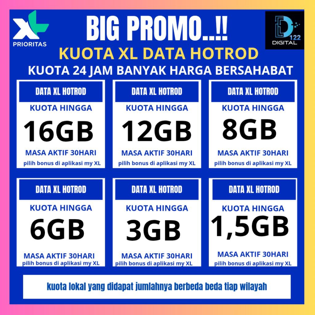 PROMO PAKET DATA XL HOTROD DI SEMUA JARINGAN & DI SEMUA WAKTU 24JAM FULL
