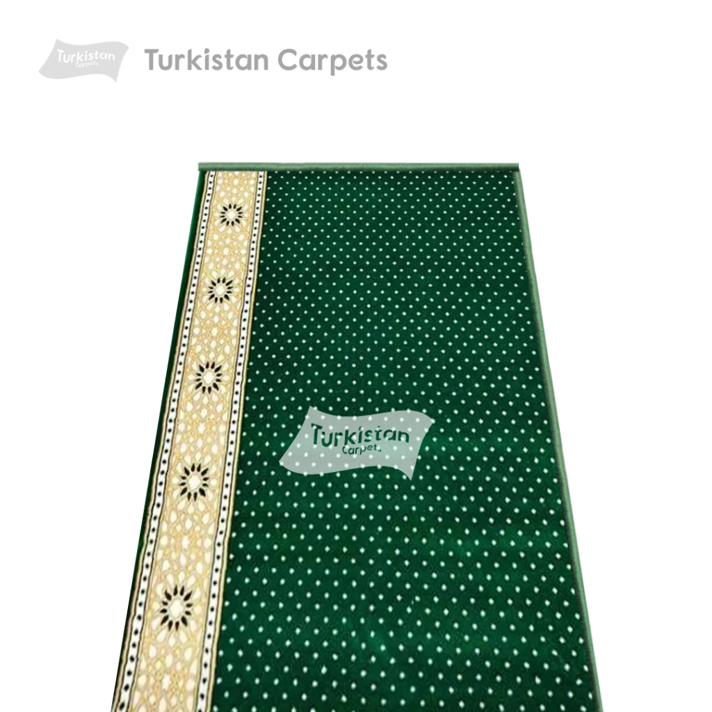 Karpet Masjid Al Saray 120x600cm Tebal 18-19mm Heatset Polos Bintik Hijau Merah Kerapatan 1.5 Juta P