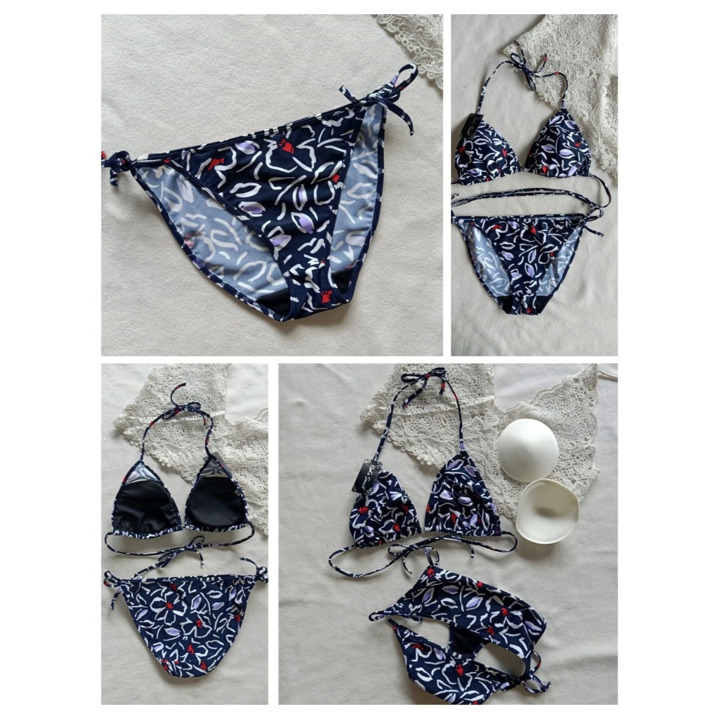 BK.3301. NAVY BUNGA   - BIKINI PANTAi SEGITIGA WITH FOAM