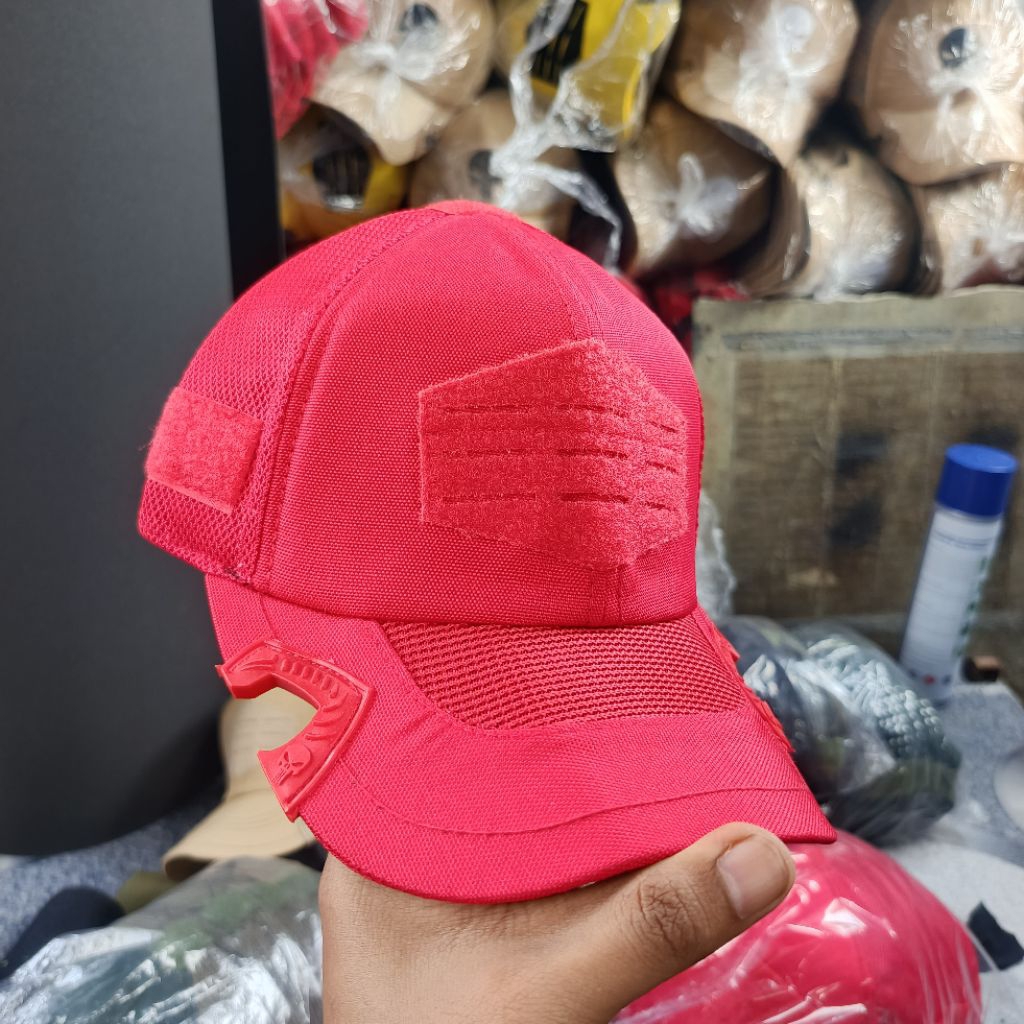 Topi Tactical Merah Jaring Polos