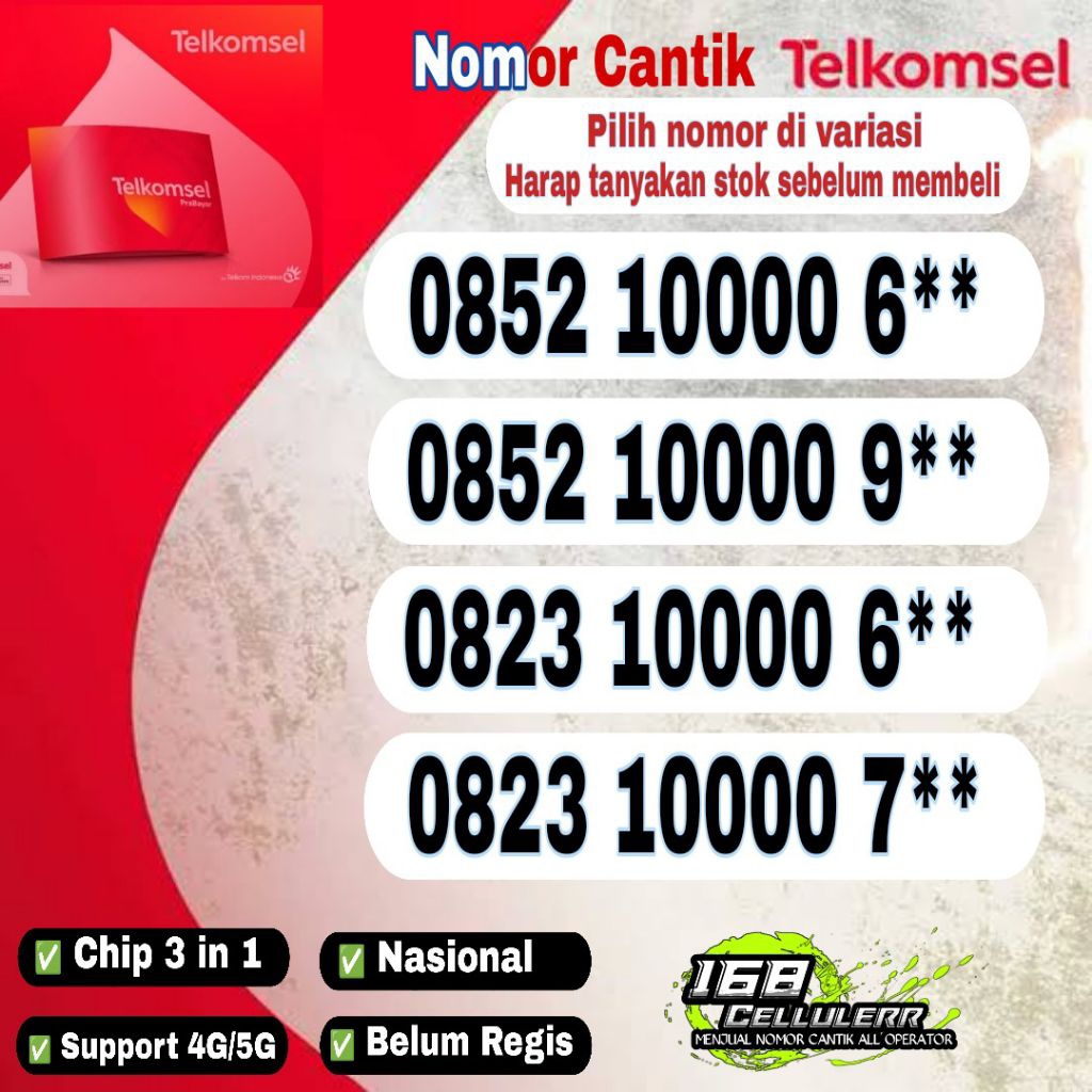 nomor cantik simpati kartu perdana Telkomsel 0823 10000