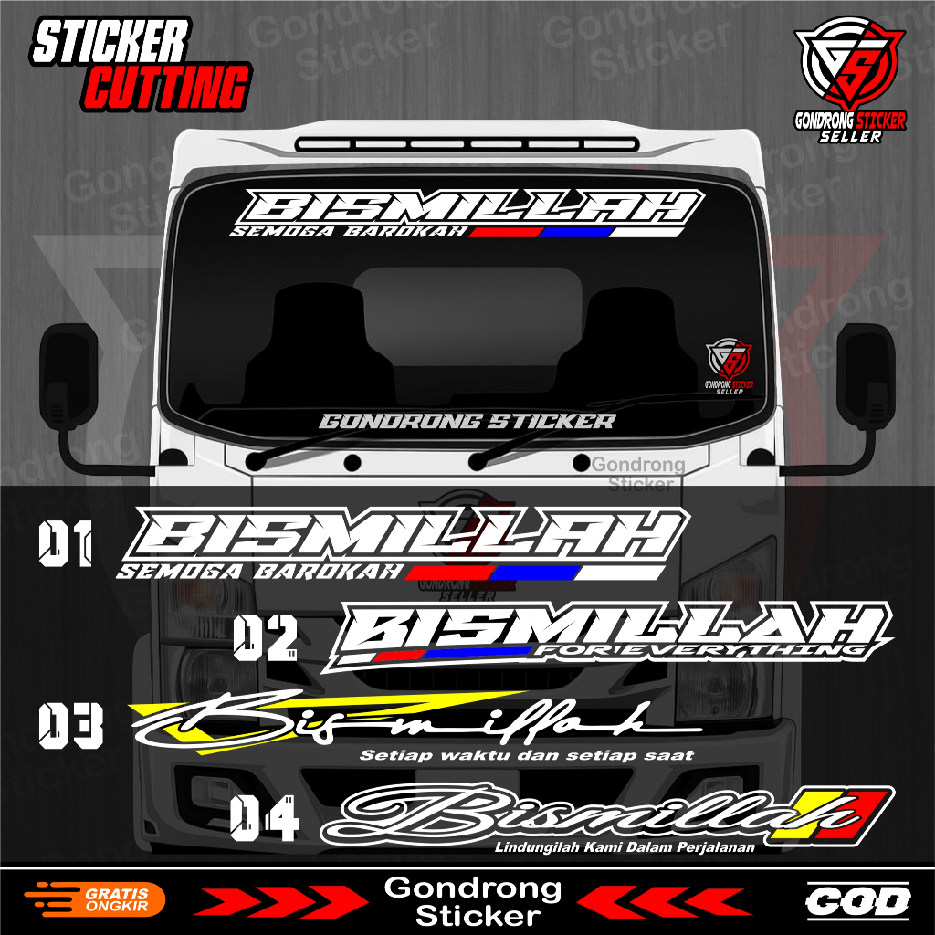 Stiker Kaca Depan Truck, Pick-up, Tulisan BISMILLAH New Design - Sticker BISMILLAH Cutting