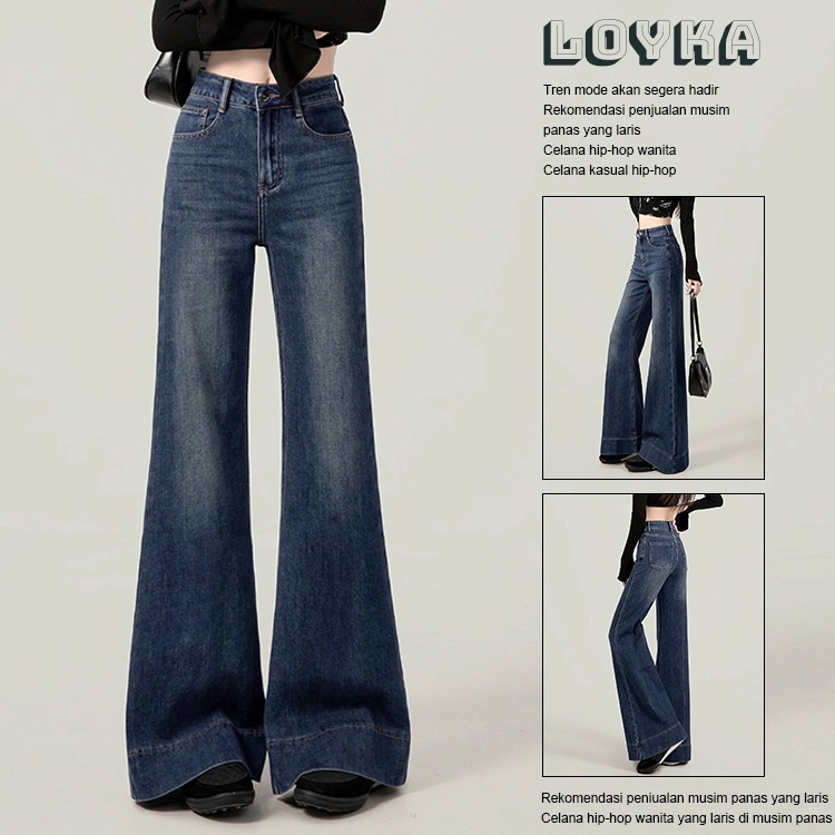 Loyka Celana Jeans wanita Cutbray Flare retro Highwaist BootCut Korean Style Jeans Wanita Oversize L