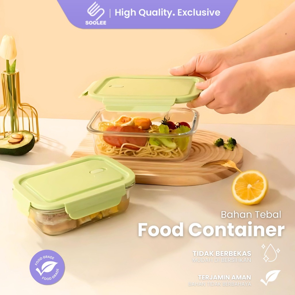 SOOLEE Food Storage Kotak Penyimpanan Kontainer Makanan Bekal Kaca Kotak Tempat Makan Kaca Glass Foo