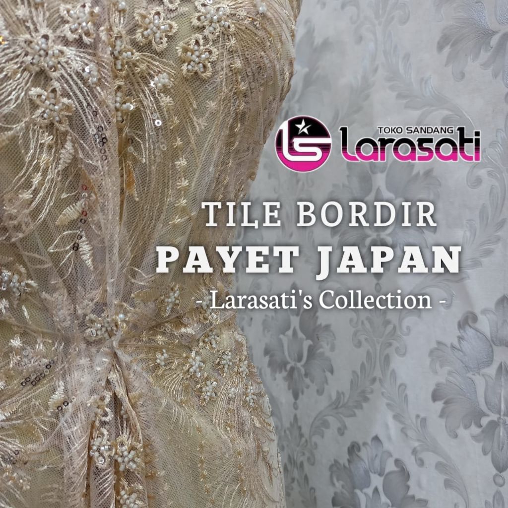 Kain Tile Bordir Payet Japan/ Kain Tile Payet Motif Bunga Salur Meteran. Harga tertera untuk setenga